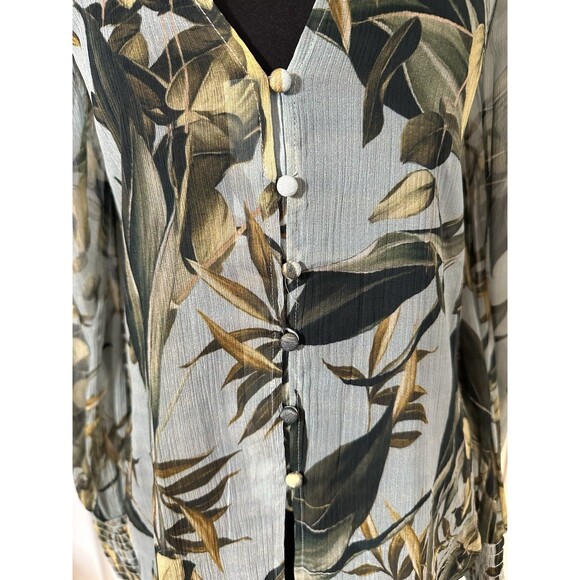 GUESS Sheer Floral Blouse Women Long Sleeve Smocked Cuffs Boho Peasant Top Sz XS - Picture 3 of 8